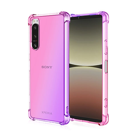 Sony Xperia 5 III用極薄ソフトケース グラデーション 勾配色 クリア透明 ソニー ラベンダー