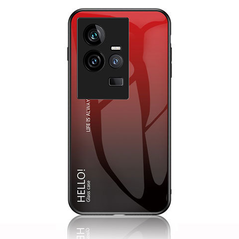 Vivo iQOO 11 5G用ハイブリットバンパーケース プラスチック 鏡面 虹 グラデーション 勾配色 カバー LS1 Vivo レッド