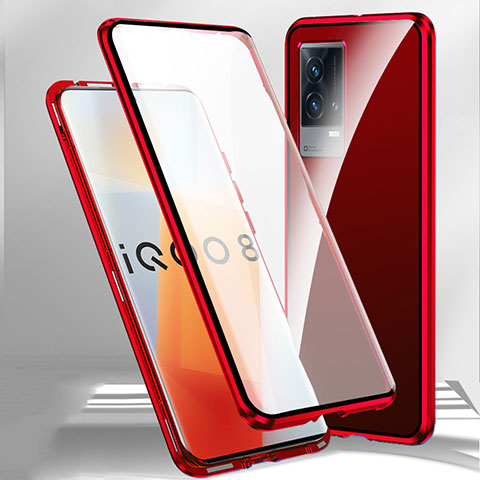 Vivo iQOO 8 5G用ケース 高級感 手触り良い アルミメタル 製の金属製 360度 フルカバーバンパー 鏡面 カバー M01 Vivo レッド