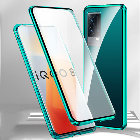 Vivo iQOO 8 5G用ケース 高級感 手触り良い アルミメタル 製の金属製 360度 フルカバーバンパー 鏡面 カバー M01 Vivo グリーン