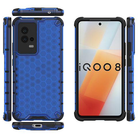 Vivo iQOO 8 5G用360度 フルカバー ハイブリットバンパーケース クリア透明 プラスチック カバー M03 Vivo ネイビー