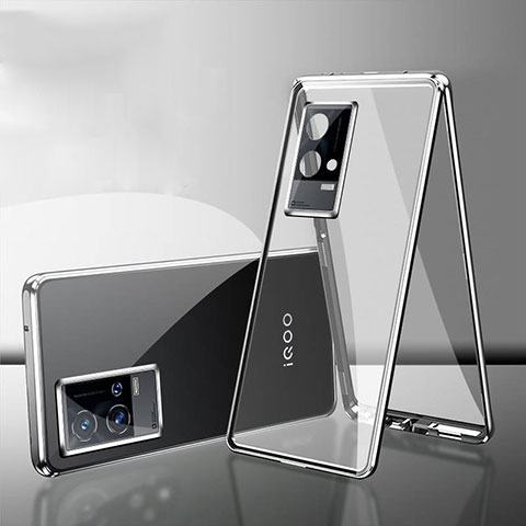 Vivo iQOO 8 5G用ケース 高級感 手触り良い アルミメタル 製の金属製 360度 フルカバーバンパー 鏡面 カバー Vivo シルバー