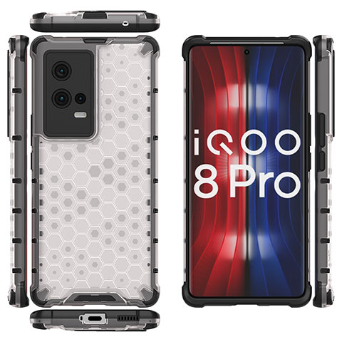 Vivo iQOO 8 Pro 5G用360度 フルカバー ハイブリットバンパーケース クリア透明 プラスチック カバー M03 Vivo ホワイト