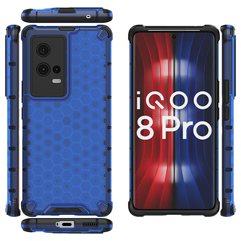 Vivo iQOO 8 Pro 5G用360度 フルカバー ハイブリットバンパーケース クリア透明 プラスチック カバー M03 Vivo ネイビー