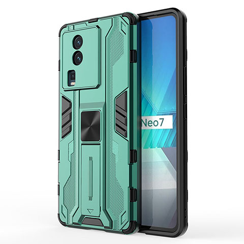 Vivo iQOO Neo7 SE用ハイブリットバンパーケース スタンド プラスチック 兼シリコーン カバー マグネット式 KC1 Vivo グリーン