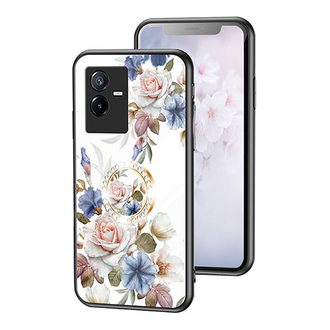 Vivo iQOO Z6x用ハイブリットバンパーケース プラスチック 鏡面 花 カバー S01 Vivo ホワイト