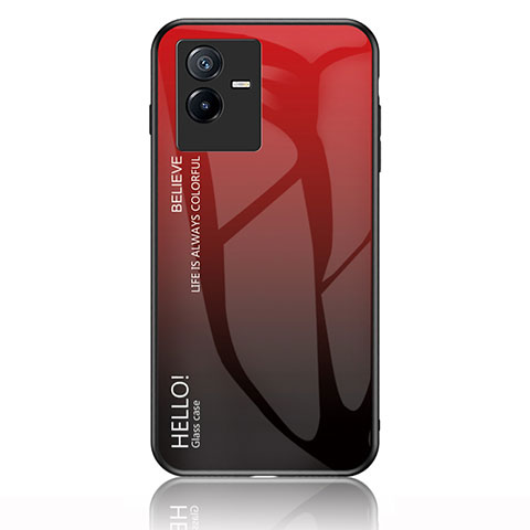 Vivo iQOO Z6x用ハイブリットバンパーケース プラスチック 鏡面 虹 グラデーション 勾配色 カバー LS1 Vivo レッド