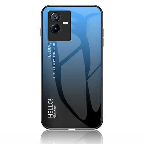 Vivo iQOO Z6x用ハイブリットバンパーケース プラスチック 鏡面 虹 グラデーション 勾配色 カバー LS1 Vivo ネイビー