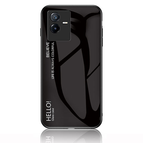 Vivo iQOO Z6x用ハイブリットバンパーケース プラスチック 鏡面 虹 グラデーション 勾配色 カバー LS1 Vivo ブラック