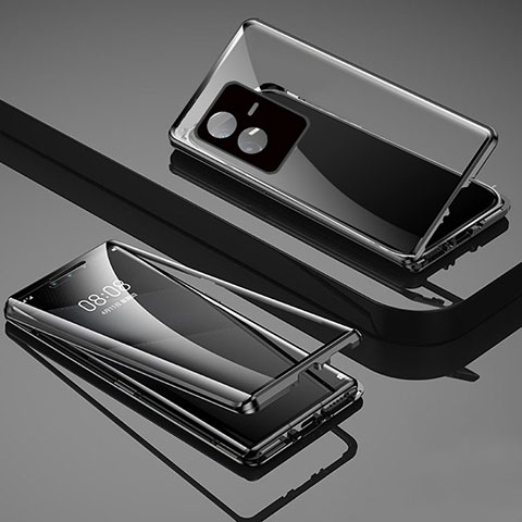 Vivo iQOO Z6x用ケース 高級感 手触り良い アルミメタル 製の金属製 360度 フルカバーバンパー 鏡面 カバー Vivo ブラック