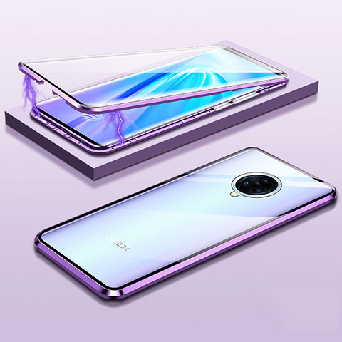 Vivo Nex 3S用ケース 高級感 手触り良い アルミメタル 製の金属製 360度 フルカバーバンパー 鏡面 カバー M01 Vivo パープル