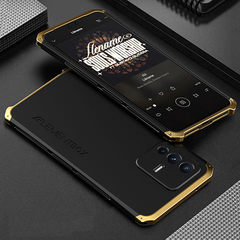 Vivo V23 Pro 5G用360度 フルカバー ケース 高級感 手触り良い アルミメタル 製の金属製 Vivo ゴールド・ブラック