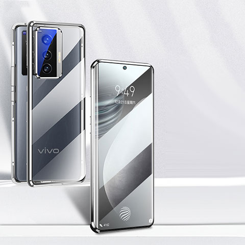Vivo X70 5G用ケース 高級感 手触り良い アルミメタル 製の金属製 360度 フルカバーバンパー 鏡面 カバー P03 Vivo ブラック