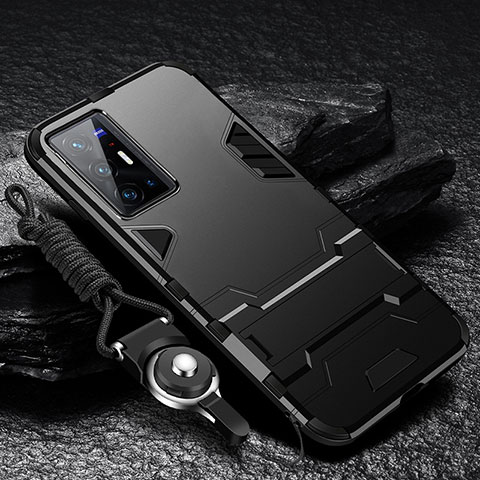 Vivo X70 Pro+ Plus 5G用ハイブリットバンパーケース スタンド プラスチック 兼シリコーン カバー R01 Vivo ブラック