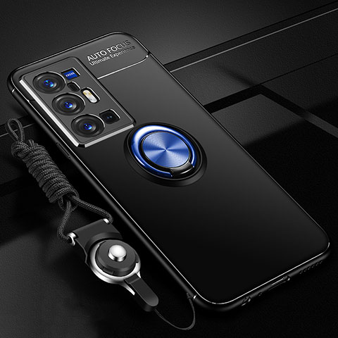 Vivo X70 Pro+ Plus 5G用極薄ソフトケース シリコンケース 耐衝撃 全面保護 アンド指輪 マグネット式 バンパー SD3 Vivo ネイビー・ブラック
