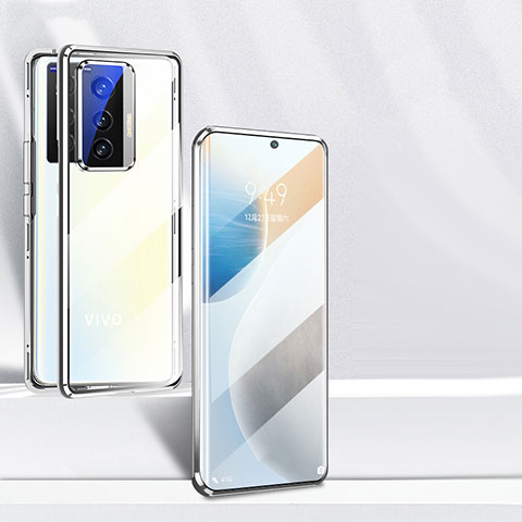 Vivo X70t用ケース 高級感 手触り良い アルミメタル 製の金属製 360度 フルカバーバンパー 鏡面 カバー P03 Vivo シルバー