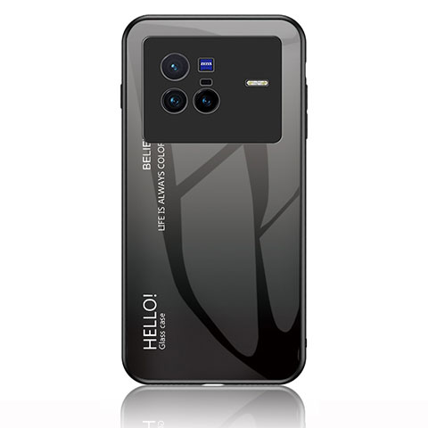Vivo X80 5G用ハイブリットバンパーケース プラスチック 鏡面 虹 グラデーション 勾配色 カバー LS1 Vivo ダークグレー