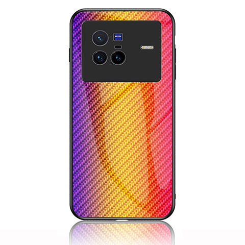 Vivo X80 5G用ハイブリットバンパーケース プラスチック 鏡面 虹 グラデーション 勾配色 カバー LS2 Vivo オレンジ