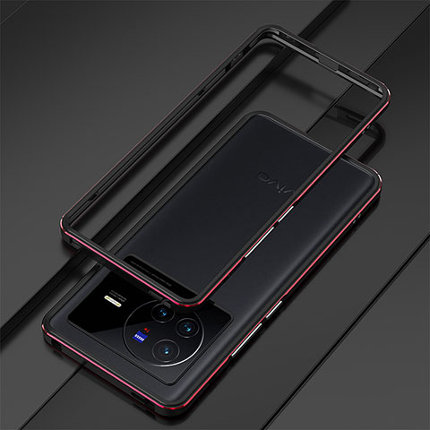 Vivo X80 Pro 5G用ケース 高級感 手触り良い アルミメタル 製の金属製 バンパー カバー Vivo レッド・ブラック