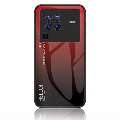 Vivo X80 Pro 5G用ハイブリットバンパーケース プラスチック 鏡面 虹 グラデーション 勾配色 カバー LS1 Vivo レッド