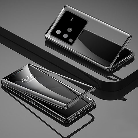 Vivo X80 Pro 5G用ケース 高級感 手触り良い アルミメタル 製の金属製 360度 フルカバーバンパー 鏡面 カバー P01 Vivo ブラック