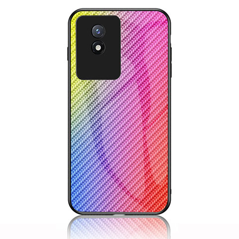 Vivo Y02用ハイブリットバンパーケース プラスチック 鏡面 虹 グラデーション 勾配色 カバー LS2 Vivo ピンク