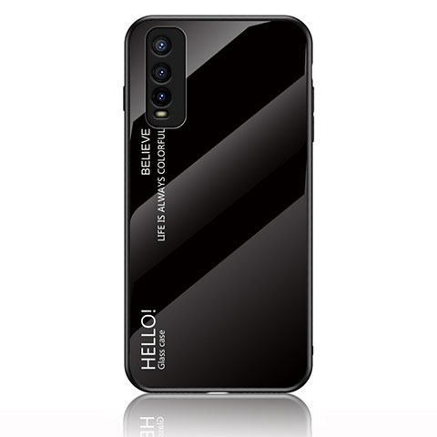 Vivo Y50t用ハイブリットバンパーケース プラスチック 鏡面 虹 グラデーション 勾配色 カバー LS1 Vivo ブラック