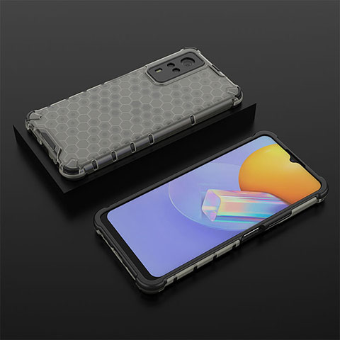 Vivo Y53s NFC用360度 フルカバー ハイブリットバンパーケース クリア透明 プラスチック カバー AM2 Vivo ブラック