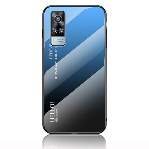 Vivo Y53s NFC用ハイブリットバンパーケース プラスチック 鏡面 虹 グラデーション 勾配色 カバー LS1 Vivo ネイビー