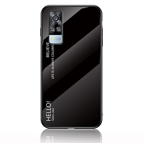 Vivo Y53s NFC用ハイブリットバンパーケース プラスチック 鏡面 虹 グラデーション 勾配色 カバー LS1 Vivo ブラック