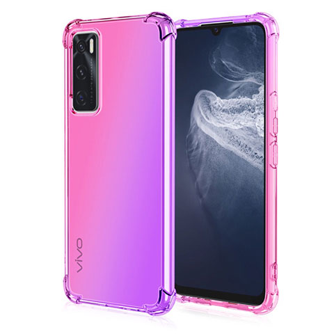 Vivo Y70 (2020)用極薄ソフトケース グラデーション 勾配色 クリア透明 Vivo ピンク