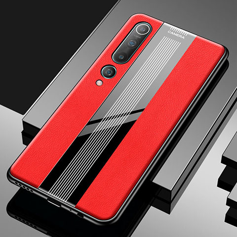 Xiaomi Mi 10用シリコンケース ソフトタッチラバー レザー柄 カバー S03 Xiaomi レッド