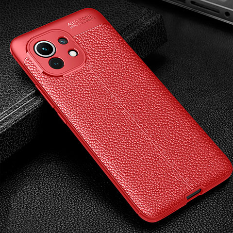 Xiaomi Mi 11 5G用シリコンケース ソフトタッチラバー レザー柄 カバー H02 Xiaomi レッド