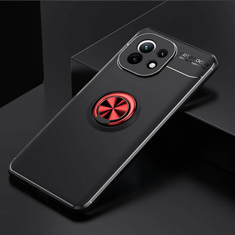 Xiaomi Mi 11 5G用極薄ソフトケース シリコンケース 耐衝撃 全面保護 アンド指輪 マグネット式 バンパー K01 Xiaomi レッド・ブラック