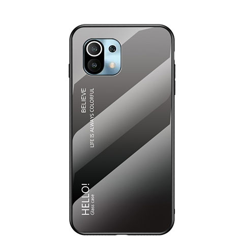 Xiaomi Mi 11 Lite 5G用ハイブリットバンパーケース プラスチック 鏡面 虹 グラデーション 勾配色 カバー H02 Xiaomi グレー