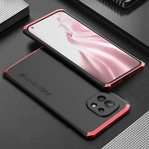 Xiaomi Mi 11 Lite 5G用ケース 高級感 手触り良い アルミメタル 製の金属製 カバー T01 Xiaomi レッド・ブラック