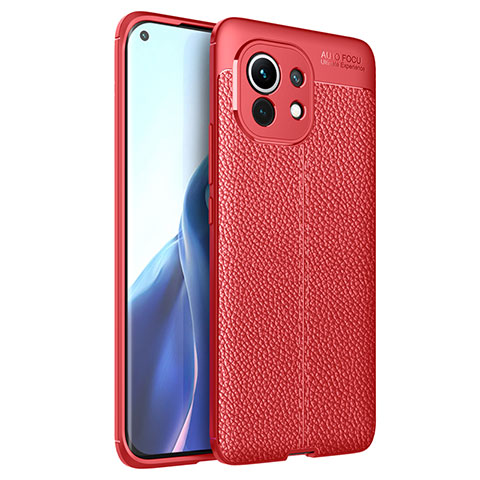 Xiaomi Mi 11 Lite 5G NE用シリコンケース ソフトタッチラバー レザー柄 カバー Xiaomi レッド