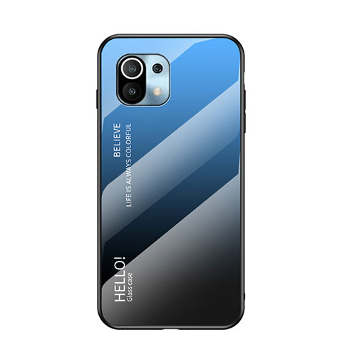 Xiaomi Mi 11 Lite 5G NE用ハイブリットバンパーケース プラスチック 鏡面 虹 グラデーション 勾配色 カバー H02 Xiaomi ネイビー