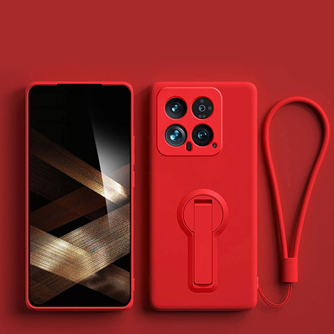 Xiaomi Mi 14 5G用極薄ソフトケース シリコンケース 耐衝撃 全面保護 スタンド バンパー Xiaomi レッド