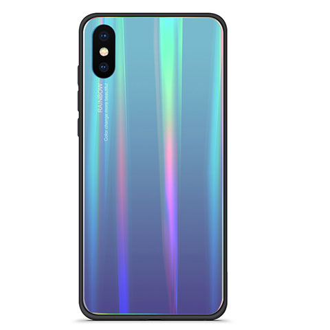 Xiaomi Mi 8 Pro Global Version用ハイブリットバンパーケース プラスチック 鏡面 虹 グラデーション 勾配色 カバー Xiaomi ネイビー