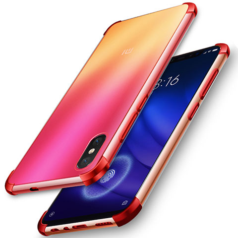 Xiaomi Mi 8 Screen Fingerprint Edition用極薄ソフトケース シリコンケース 耐衝撃 全面保護 クリア透明 カバー Xiaomi レッド