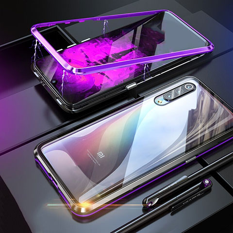 Xiaomi Mi 9用ケース 高級感 手触り良い アルミメタル 製の金属製 360度 フルカバーバンパー 鏡面 カバー M01 Xiaomi パープル