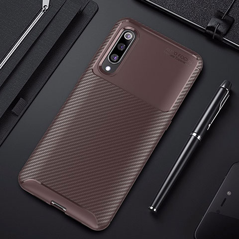 Xiaomi Mi 9用シリコンケース ソフトタッチラバー ツイル カバー Xiaomi ブラウン