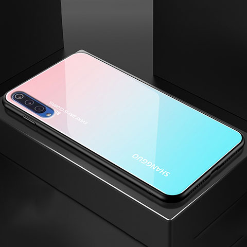 Xiaomi Mi 9 Pro 5G用ハイブリットバンパーケース プラスチック 鏡面 虹 グラデーション 勾配色 カバー Xiaomi シアン