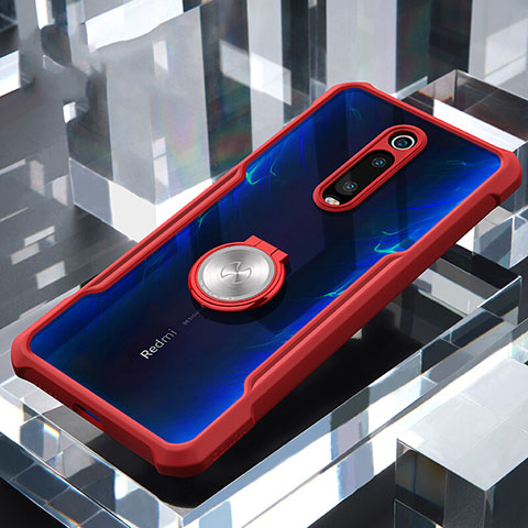 Xiaomi Mi 9T用360度 フルカバーハイブリットバンパーケース クリア透明 プラスチック 鏡面 アンド指輪 マグネット式 T01 Xiaomi レッド