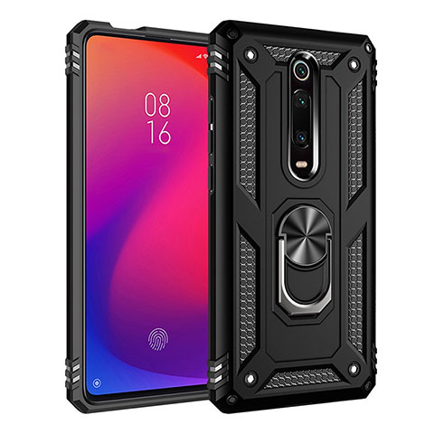 Xiaomi Mi 9T用ハイブリットバンパーケース プラスチック アンド指輪 マグネット式 R02 Xiaomi ブラック