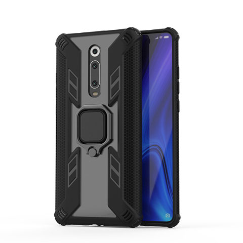 Xiaomi Mi 9T用ハイブリットバンパーケース プラスチック アンド指輪 マグネット式 R03 Xiaomi ブラック