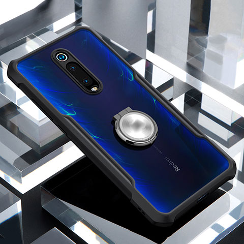 Xiaomi Mi 9T Pro用360度 フルカバーハイブリットバンパーケース クリア透明 プラスチック 鏡面 アンド指輪 マグネット式 Xiaomi ブラック