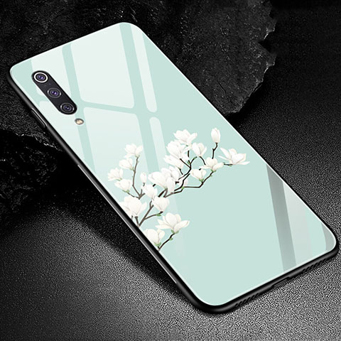 Xiaomi Mi A3用ハイブリットバンパーケース プラスチック 鏡面 花 カバー K01 Xiaomi シアン