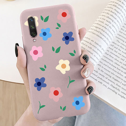 Xiaomi Mi A3用シリコンケース ソフトタッチラバー 花 カバー K07 Xiaomi ローズゴールド